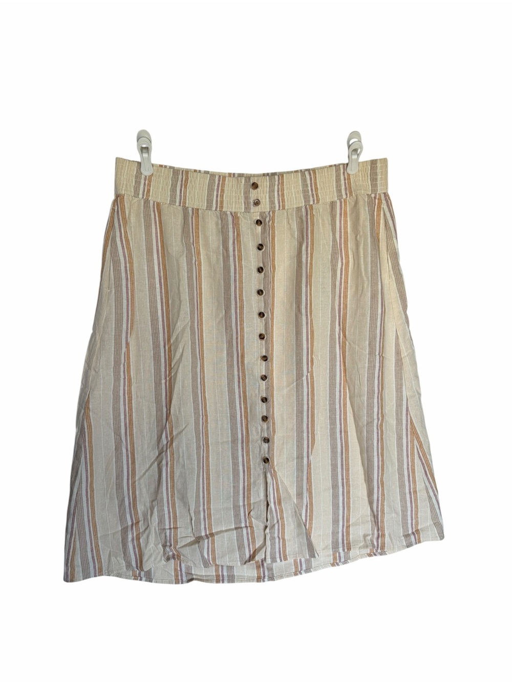 Striped Button-Front Midi Skirt in Neutral Tones